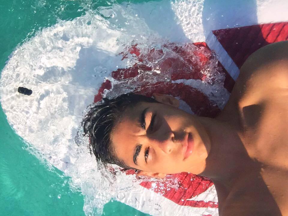 Floating selfie over turquoise sea